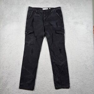 Evolution In Design Mens Distressed Cargo Pants Black Cotton Utility 34x32 Y2K